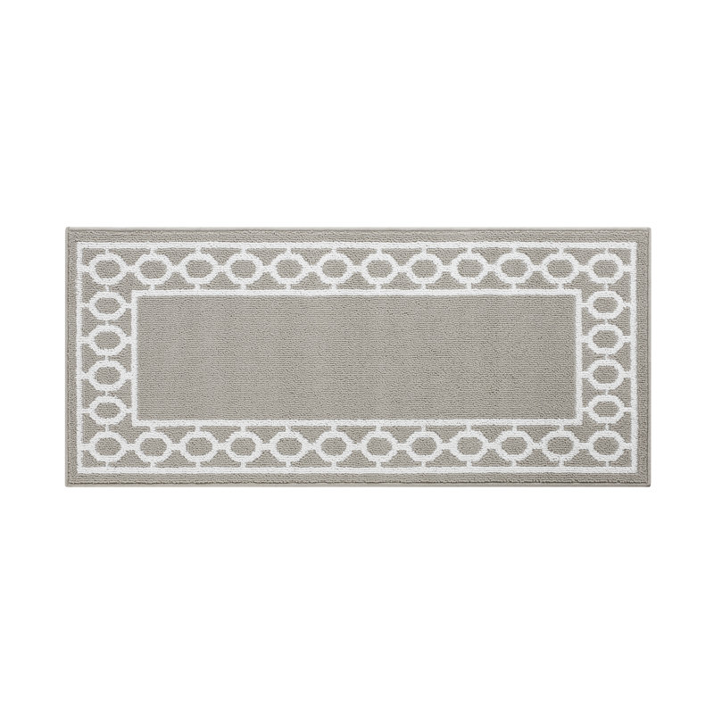 Jean Pierre Trellis Border Tufted Performance Light Gray/White Runner